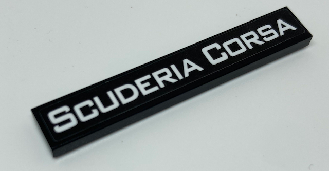 Lego Tile 1 x 6 with White 'SCUDERIA CORSA' on Black Background Pattern (Sticker) - Set 75886