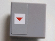 Lego Tile 2 x 2 with Red Arrow Down in White Square on Light Bluish Gray Background Pattern on Left Side (Sticker) - Set 75095
