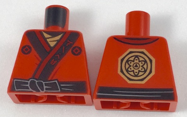 Lego Torso Ninjago Robe with Ninjago Logogram 'FIRE', Black Sash and Gold Emblem Pattern / Red