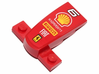 Lego Wedge 4 x 2 x 1 1/3 with 1 x 4 Base with '6', Shell Logo, 'KASPERSKY lab', 'PIRELLI', 'FIAT' and Ferrari Logo Pattern (Sticker) - Set 30190