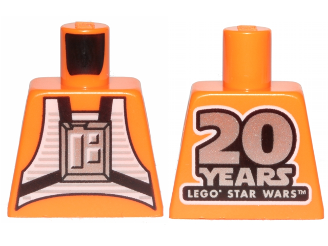 Lego Torso SW Rebel Pilot with '20 YEARS LEGO STAR WARS' on Back Pattern / Orange