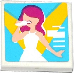 Lego Tile 2 x 2 with Female Singer in Spotlights Pattern (Sticker) - Set 41093 / White