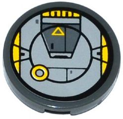 Lego Tile, Round 2 x 2 with Bottom Stud Holder with Yellow Circle and Triangle and SW AT-DP Pattern (Sticker) - Set 75083
