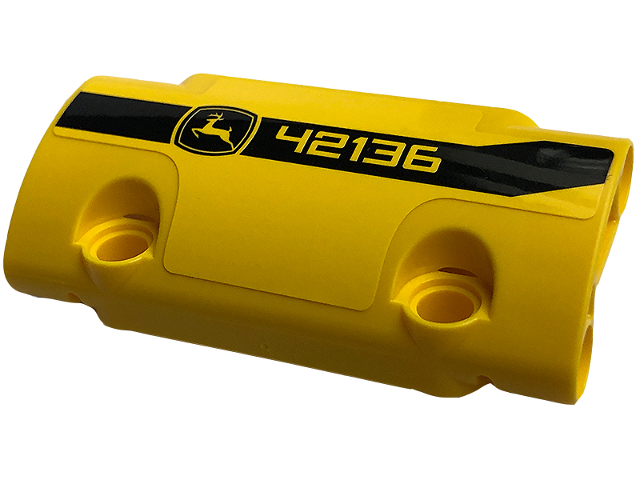 Lego Technic, Panel Curved 7 x 3 with 2 Pin Holes through Panel Surface with Black Stripe, '42136' and John Deere Logo Pattern Model Right Side (Sticker) - Set 42136 / Yellow