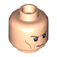 Lego Minifig Head Director Krennic, Dark Tan Eyebrows, White Pupils, Cheek Lines, Frown Print / Light Nougat