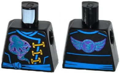 Lego Torso Ninjago Robe with Gold Clasps, Jay Power Symbol, Blue Sash and Emblem and Wings on Back Pattern / Black