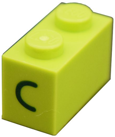 Lego Brick 1 x 2 with Dark Green Black Eye Closed (Curved Line) Pattern on Both Sides / Lime