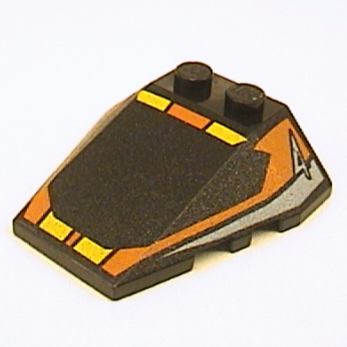 Lego Brick Wedged, Sloped 4 x 4 Triple, Stud Notches with Orange Window Frame, Yellow Stripes, Light Blue 4 Print