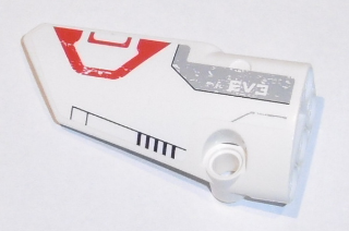 Lego Technic, Panel Fairing # 3 Small Smooth Long, Side A with White 'EV3' and Light Bluish Gray and Red Pattern (Sticker) - Set 31313