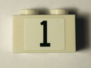 Lego Brick 1 x 2 with Black '1' on White Background Serif Font Pattern (Sticker) - Set 40194