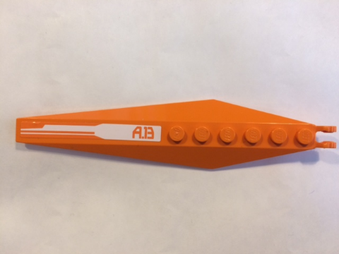 Lego Hinge Plate 3 x 12 with Angled Side Extensions and Tapered Ends with Orange 'A.13' Pattern (Sticker) - Set 8108 / Orange