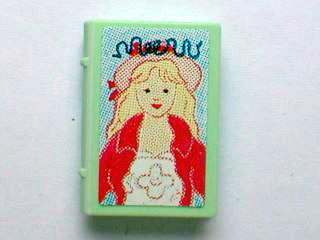Lego Minifigure, Utensil Book 2 x 3 with Girl in Hat and Jacket Pattern (Sticker) - Set 3201 / Medium Green