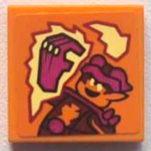 Lego Tile 2 x 2 with Magenta, Reddish Brown and Orange Video Game Minifigure with Gorilla Fist Hand and Bright Light Yellow Fire Pattern (Sticker) - Set 60388 / Orange