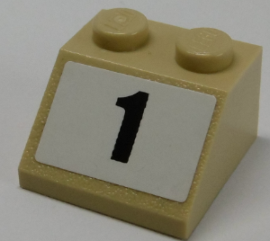 Lego Slope 45 2 x 2 with Black Number 1 on White Background Pattern (Sticker) - Set 8864