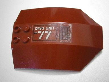 Lego Windscreen 8 x 6 x 2 Curved Sloped Sides with 'DINO UNIT 77' and Black Grille Pattern Model Right Side (Sticker) - Sets 7298 / 7477