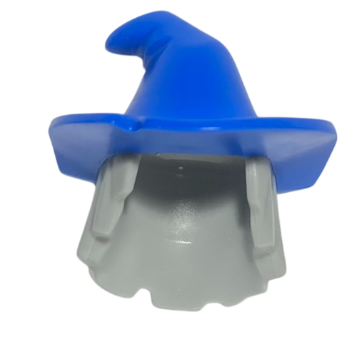 Lego Hair and Hat, Floppy Witch Hat with Light Bluish Gray Hair Print / Blue