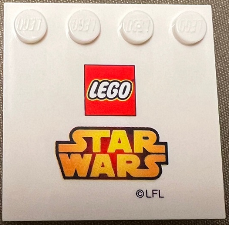 Lego Tile, Modified 4 x 4 with Studs on Edge with Full Color LEGO Star Wars Logo Pattern / White