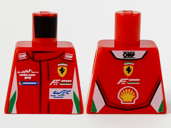 Lego Torso Speed Champions with OMP, Ferrari, AFcorse, WEC Logo on Front, OMP, Ferrari, AFcorse, and Shell Logo on Back Pattern / Red