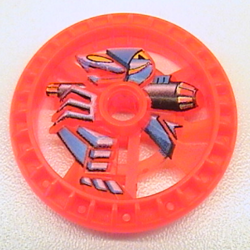 Lego Technic Disc 5 x 5 Notched, Skeleton Print / Trans-Neon Orange