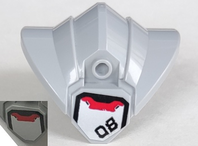 Lego Large Figure Armor, Shoulder - 2 x 4 Brick Base with Curved Ends and Side Studs with Silver Plate with Red Stripe and Black Line and '08' Pattern on Both Sides Model Left Side (Stickers) - Set 75973