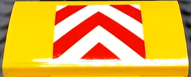 Lego Slope, Curved 2 x 4 x 2/3 with Bottom Tubes with Red and White Danger Chevrons on Yellow Background Pattern (Sticker) - Set 60102
