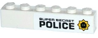 Lego Brick 1 x 6 with Minifigure Head Badge and 'SUPER SECRET POLICE' Pattern Model Right Side (Sticker) - Set 70819 / White