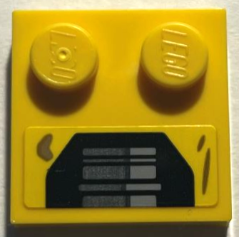 Lego Tile, Modified 2 x 2 with Studs on Edge with Dark Bluish Gray, Light Bluish Gray and Black Mechanical Panel and Dark Tan Dirt Stains Pattern (Sticker) - Set 75431 / Yellow