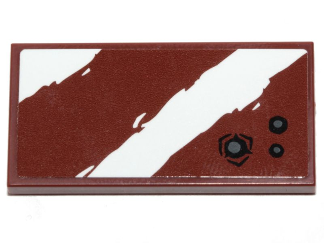 Lego Tile 2 x 4 with 2 Rugged White Diagonal Stripes and Blaster Marks on Reddish Brown Background Pattern (Sticker) - Set 75254
