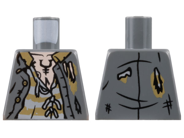 Lego Torso Tattered Jacket, Dark Tan and Light Bluish Gray Striped Shirt, Light Nougat Chest, Black Rune Tattoo Pattern / Dark Bluish Gray