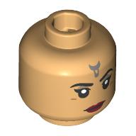 Lego Minifig Head Morgan Elsbeth, Black Eyebrows, Dark Red Lips, Silver Jewelry, Stern / Angry, Open Mouth / Warm Tan