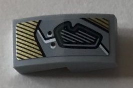 Lego Slope, Curved 2 x 1 x 2/3 with Dark Bluish Gray Eye Cover and Gold Decorative Pattern Model Right Side (Sticker) - Set 76099 / Light Bluish Gray