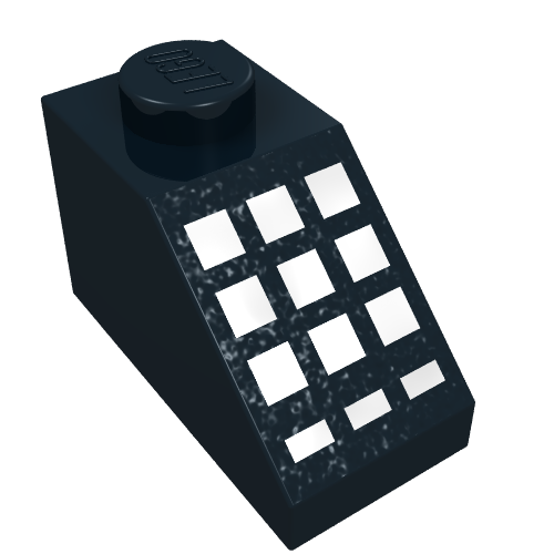 Lego Brick Sloped 45° 2 x 1 with Bottom pin, with 9 Large + 3 Small White Buttons Print / Black