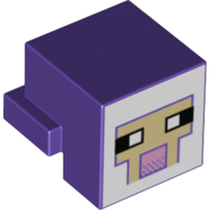 Lego Minifig Head Special, Cube with Rear Ledge, Pixelated White and Tan Face with Dark Purple Outline and Pink Mouth Print