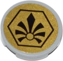Lego Tile, Round 2 x 2 with Bottom Stud Holder with Black Chima Logo in Hexagon on Gold Background Pattern (Sticker) - Set 70123