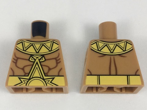Lego Torso Muscular Chest, Yellow Zigzag Collar and Belt with Large Sunshine Buckle Pattern / Medium Nougat