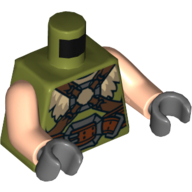 Lego Torso Vest with Fur Collar, Straps and Buckles Print, Light Nougat Arms, Dark Bluish Gray Hands / Olive Green