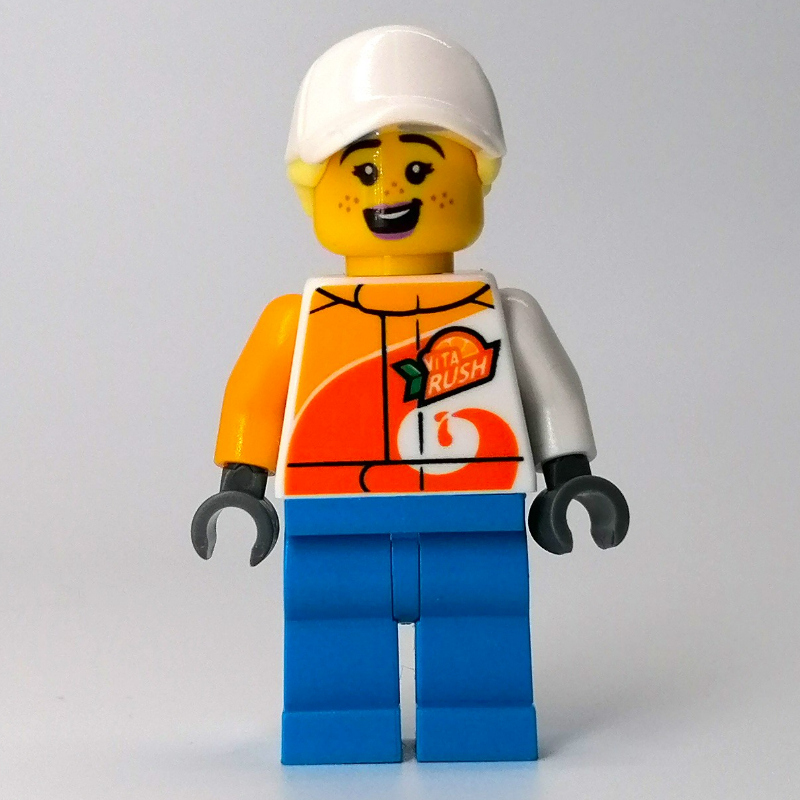 Lego Stunt Rider, White Race Jacket, Dark Azure Legs, White Cap