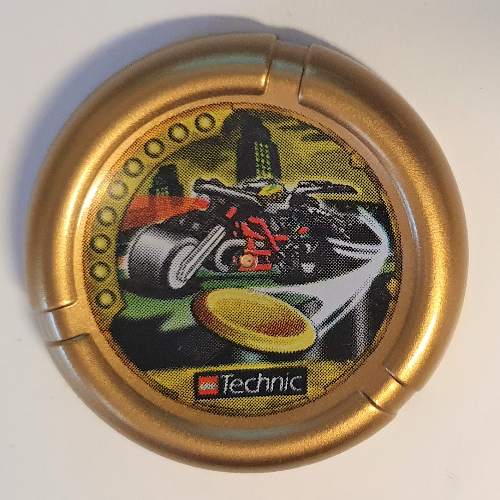 Lego Large Figure Throwing Disk, Millennia, 9 Pips, Motorcycle and Throwing Disk Print / Metallic Gold