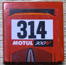 Lego Tile 2 x 2 with Black '314' and 'MOTUL 300V' on White Stripe Pattern (Sticker) - Set 75894