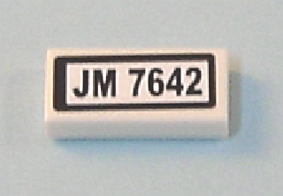 Lego Tile 1 x 2 with Black 'JM 7642' Pattern (Sticker) - Set 7642 / White