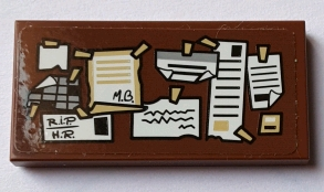 Lego Tile 2 x 4 with Reddish Brown Bulletin Board with Notes Pattern (Sticker) - Set 75827
