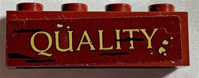 Lego Brick 1 x 4 with 'QUALITY' Pattern (Sticker) - Set 75978 / Dark Red
