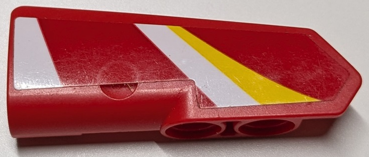 Lego Technic, Panel Fairing #22 Very Small Smooth, Side A with White and Yellow Stripes Pattern (Sticker) - Set 42125 / Red