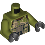 Lego Torso Camouflage Elite Corps Trooper Body Armour Print, Olive Green Arms, Black Hands / Olive Green