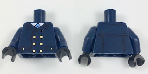 Lego Torso Coat with Light Blue Tie and Gold Buttons Pattern / Dark Blue Arm Left / Dark Blue Arm Right with Gold Police Badge Pattern / Black Hands
