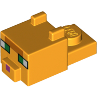 Lego Animal Body Part, Cat Head 1 x 2 with Cube with Ears, Nose and Pixelated Face with Green Eyes and Dark Pink Nose Print (Cat) / Bright Light Orange