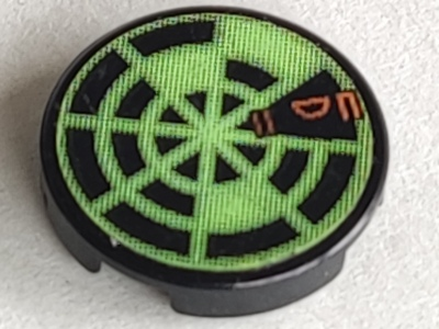 Lego Tile, Round 2 x 2 with Neon Green Radar Type 4 Pattern (Sticker) - Sets 7691 / 7693 / Black