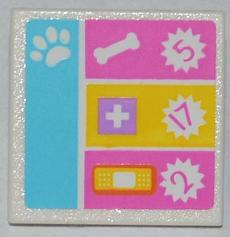Lego Road Sign 2 x 2 Square with Clip with Paw Print, Dog Bone, White Cross, Bandage and Numbers 5, 17, 2 Pattern (Sticker) - Set 3188