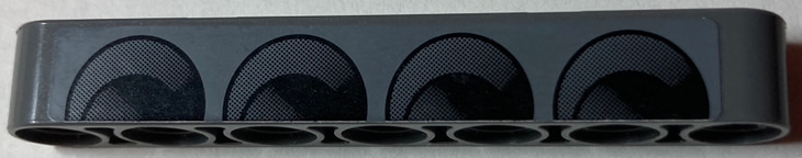 Lego Technic, Liftarm Thick 1 x 7 with 4 Black Engine Block Circles Pattern Model Left Side (Sticker) - Set 8682 / Dark Bluish Gray