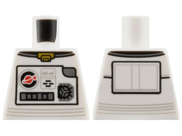 Lego Torso Astronaut Spacesuit with Classic Space Logo, Panels and Buttons, Gold Collar Pattern / White